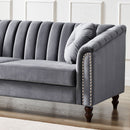 MH Modern Velvet Upholstered Sofa Couch, 3 Seat Tufted Back with Nail Arms, Solid wood Legs, Sleeper Sofa for Living Room, Compact Living Space, Apartment, Bonus Room, Grey - Atlantic Fine Furniture Inc