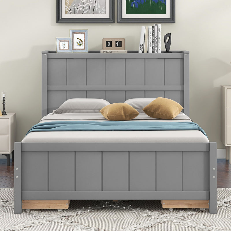 Full Size Platform Bed With Drawers And Storage Shelves - Gray