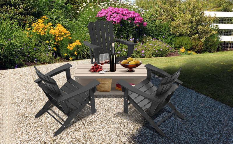 Combo for Family: 2 Plastic Adirondack Chairs & an Outdoor Side Table.  Outdoor Adirondack Chair Patio Lounge Chairs Classic Design (Black)