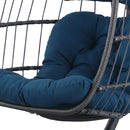 Indoor outdoor patio Wicker Hanging Chair Swing Chair Patio Egg Chair UV Resistant Blue cushion Aluminum frame - Atlantic Fine Furniture Inc
