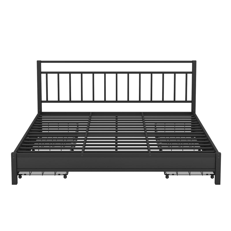 King Size Storage Platform Bed With 4 Drawers, Black