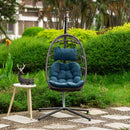 Indoor outdoor patio Wicker Hanging Chair Swing Chair Patio Egg Chair UV Resistant Blue cushion Aluminum frame - Atlantic Fine Furniture Inc