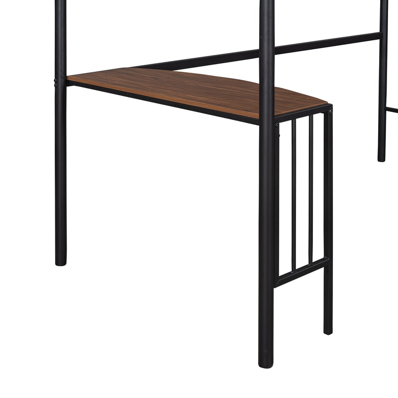 Twin Metal Bunk Bed With Desk, Ladder And Guardrails, Loft Bed For Bedroom, Black