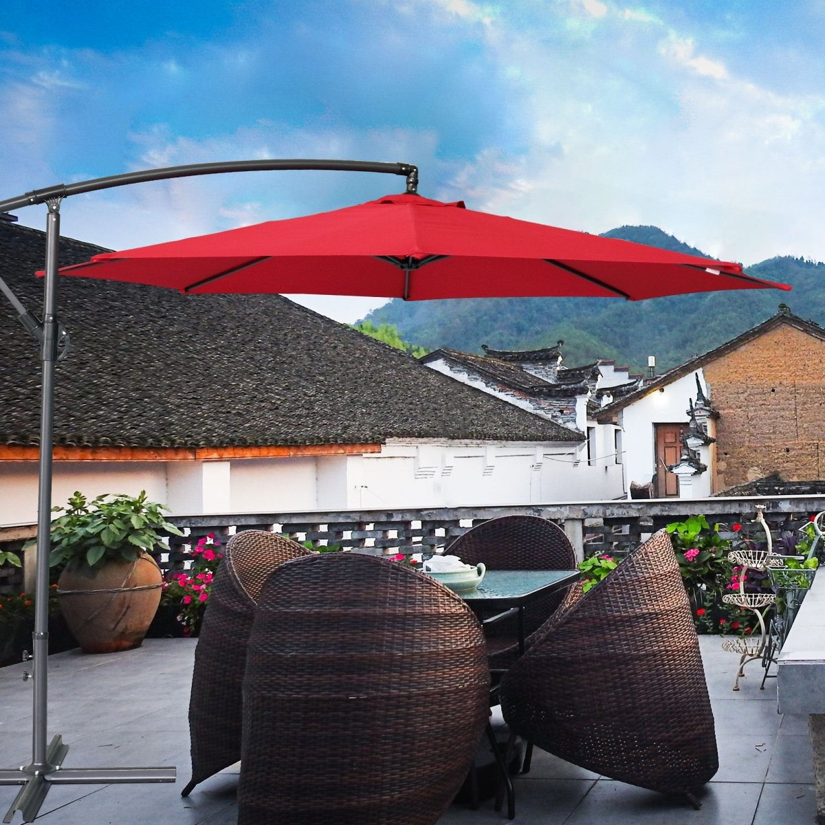 large hanging patio umbrella 360-Degree Rotation Cantilever Ha Action:Fast 29