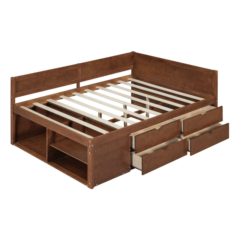 Full Size Daybed With Drawers And Shelves, Walnut