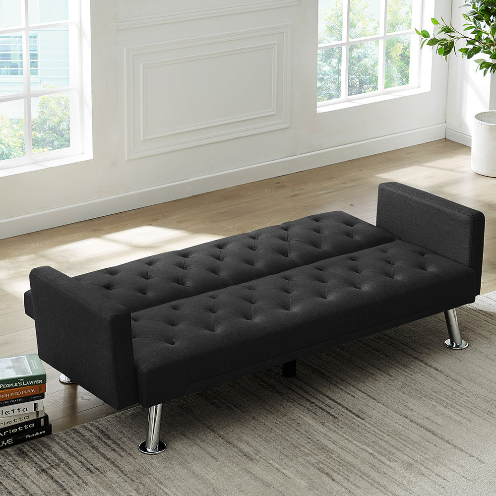 Modern Convertible Folding Futon Sofa Bed ,  Black Fabric Sleeper Sofa Couch for Compact Living Space. - Atlantic Fine Furniture Inc