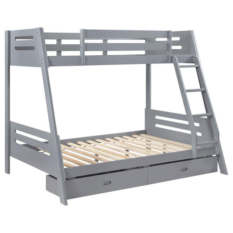 Trisha - Wood Twin Over Full Bunk Bed With Storage Drawers - Grey