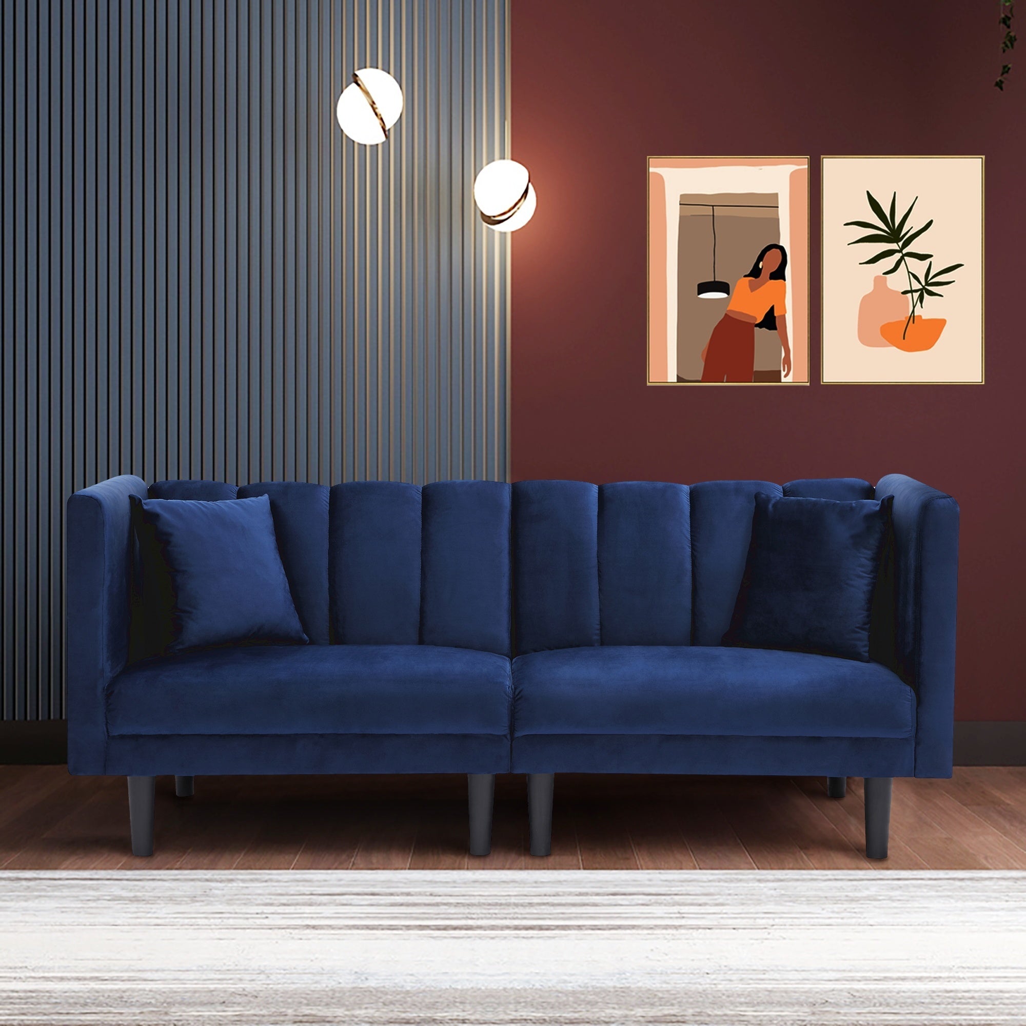 FUTON SOFA SLEEPER NAVY BLUE VELVET(same as W223S00556) - Atlantic Fine Furniture Inc
