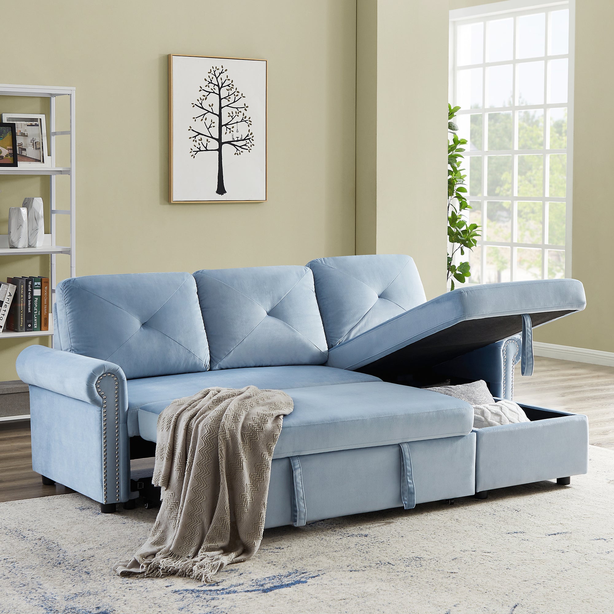 Orisfur. 83" Sleeper Sofa Bed Convertible Sectional Couch, 3-Seater L-Shape Corner Couch with Storage Chaise for Living Room Apartment - Atlantic Fine Furniture Inc