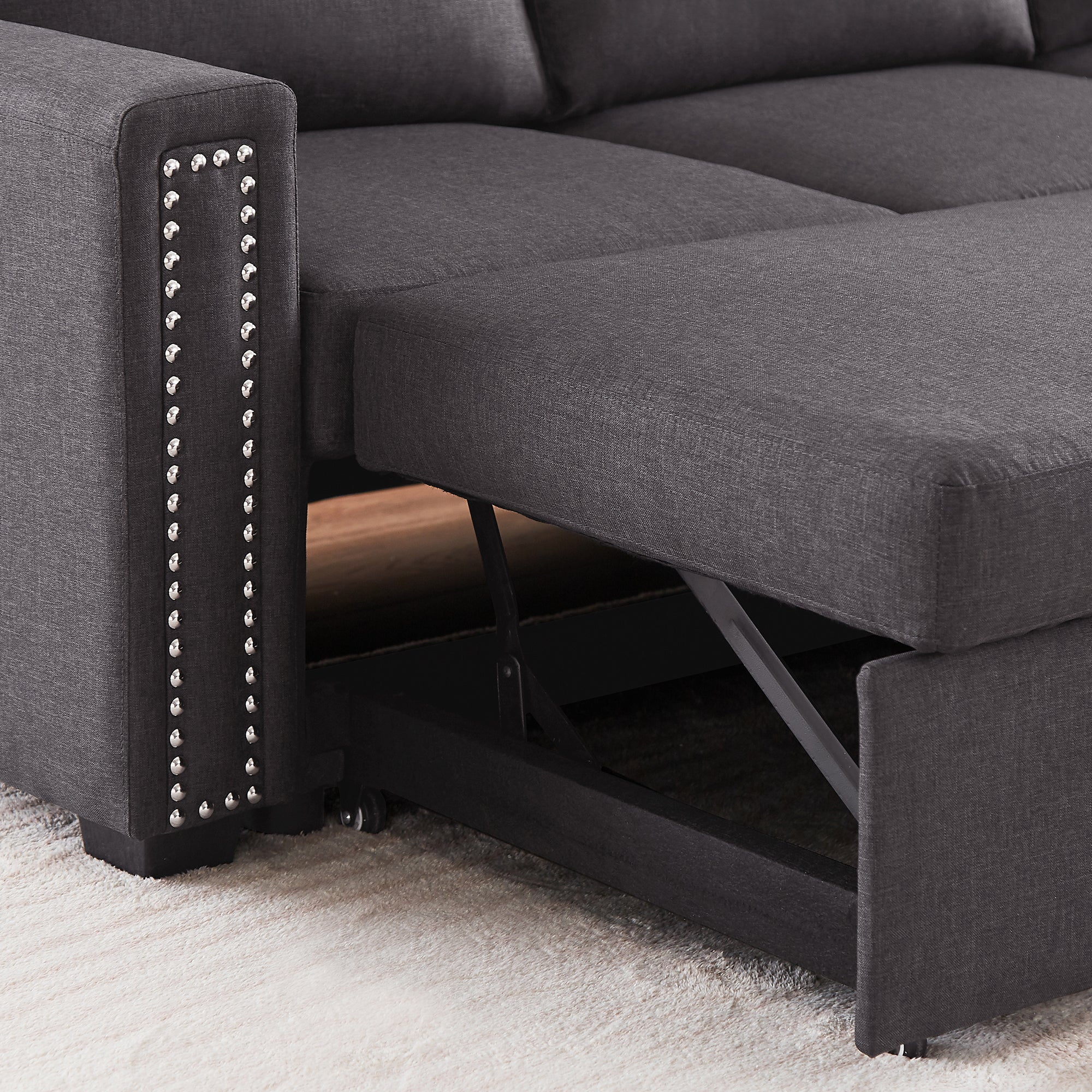 Orisfur. 83" Pull Out Sleeper Sofa Reversible L-Shape 3 Seat Sectional Couch with Storage Chaise for Living Room Furniture Set - Atlantic Fine Furniture Inc