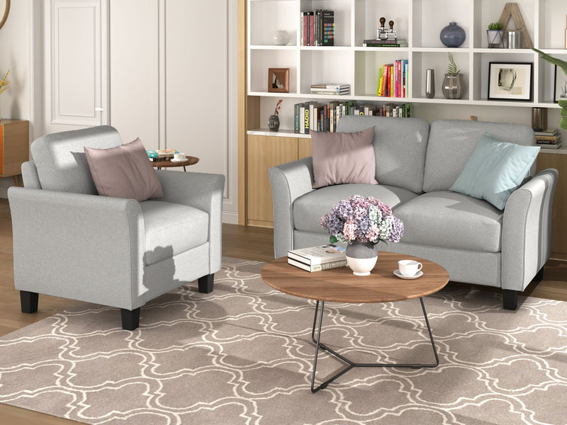 Living Room Furniture Armrest Single Sofa And Loveseat Sofa (Light Gray)