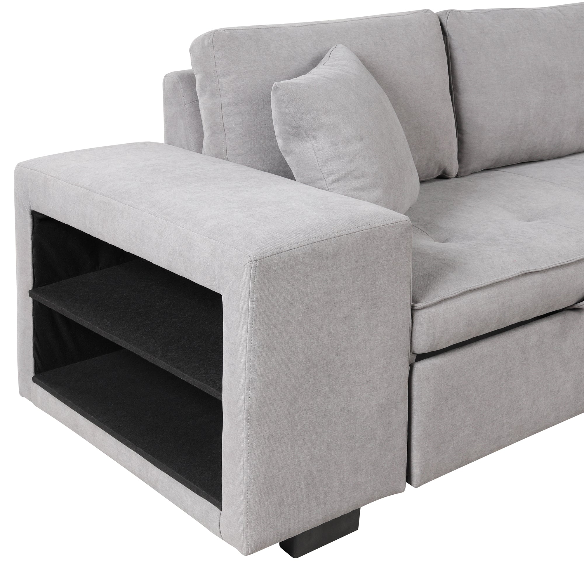 Orisfur. 104" Pull Out Sleeper Sofa Reversible L-Shape 3 Seat Sectional Couch with Storage Chaise and 2 Stools for Living Room Furniture Set - Atlantic Fine Furniture Inc
