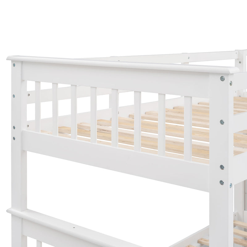 Stairway Twin Over Full Bunk Bed With Twin Size Trundle, Storage And Guard Rail For Bedroom, Dorm, For Adults, White