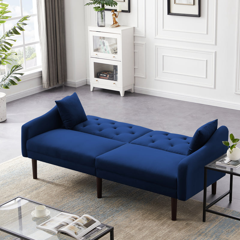 FUTON SOFA SLEEPER BLUE VELVET WITH 2 PILLOWS(same as W223S01469、W223S00358。Size difference, See Details in page.) ***Not available for sale on Walmart***