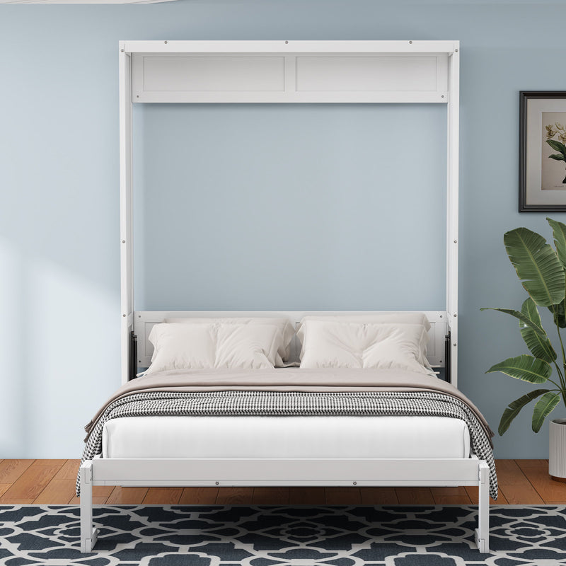 Queen Size Murphy Bed, 68 -" Cabinet Bed Folding Wall Bed With Desk Combo Perfect For Guest Room, Study, Office, White