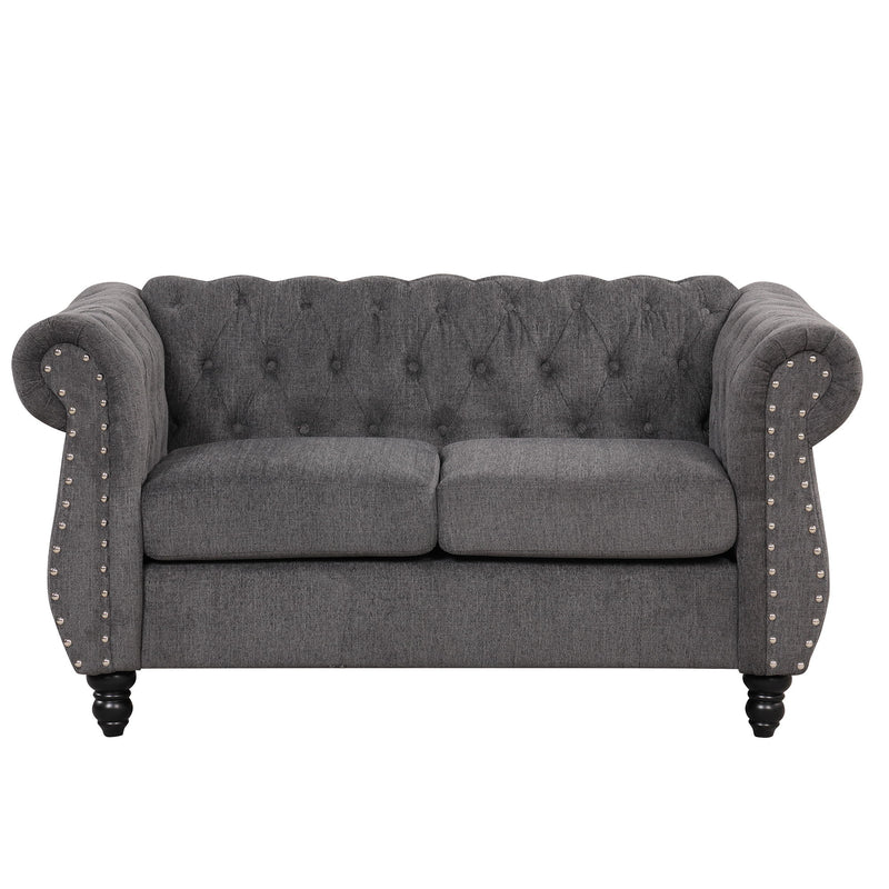 60" Modern Sofa Dutch Plush Upholstered Sofa, Solid Wood Legs, Buttoned Tufted Backrest, Gray