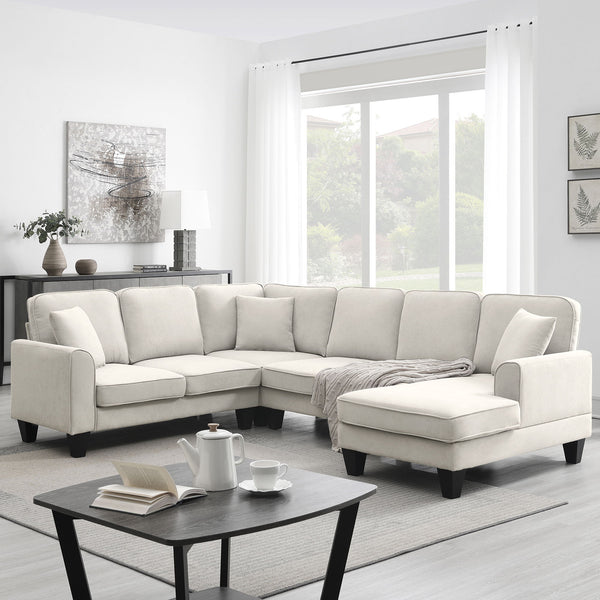 108*85.5" Modern U Shape Sectional Sofa, 7 Seat Fabric Sectional Sofa Set With 3 Pillows Included For Living Room, Apartment, Office