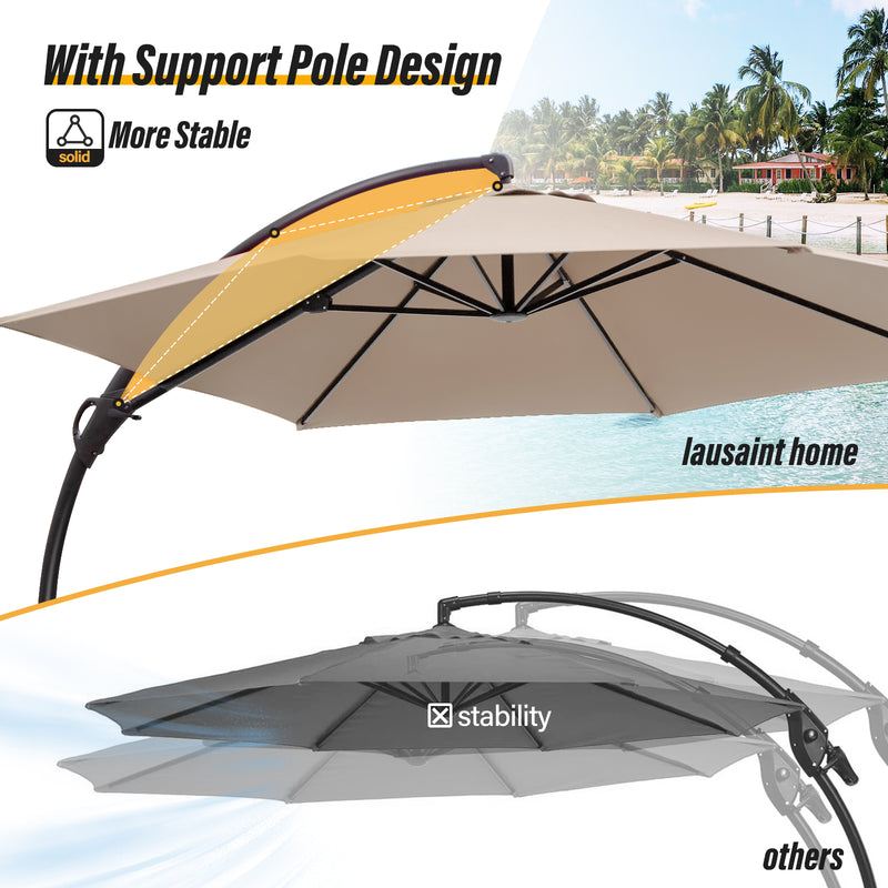 LAUSAINT HOME Outdoor Patio Umbrellas, 11FT  Outdoor Umbrella with Base Included, Upgraded Curvy Aluminum Offset Cantilever Umbrella with 360°Rotation Deisgn for Garden Pool Backyard Market Deck