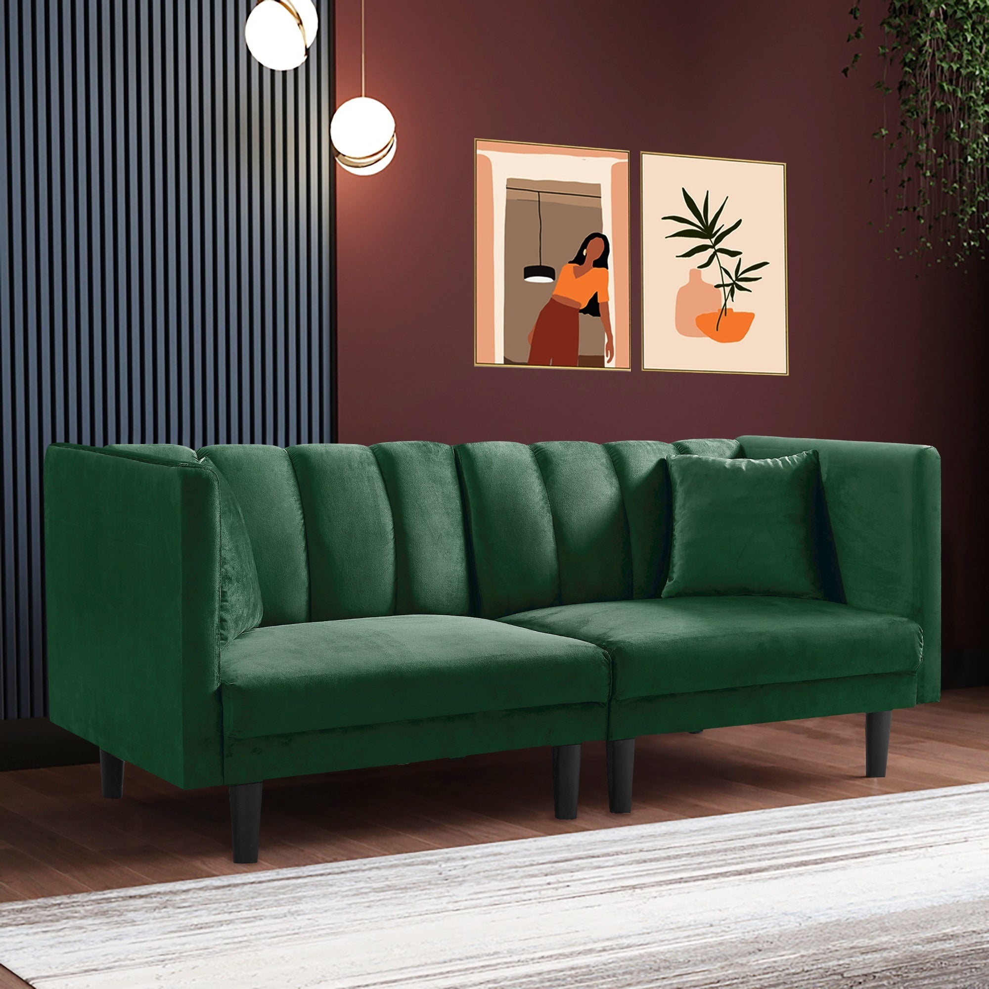 FUTON SOFA SLEEPER GREEN VELVET PLASTIC LEGS(same as W223S01166) - Atlantic Fine Furniture Inc