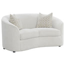 Rainn - Boucle Upholstered Sloped Arm Loveseat - Latte - Atlantic Fine Furniture Inc