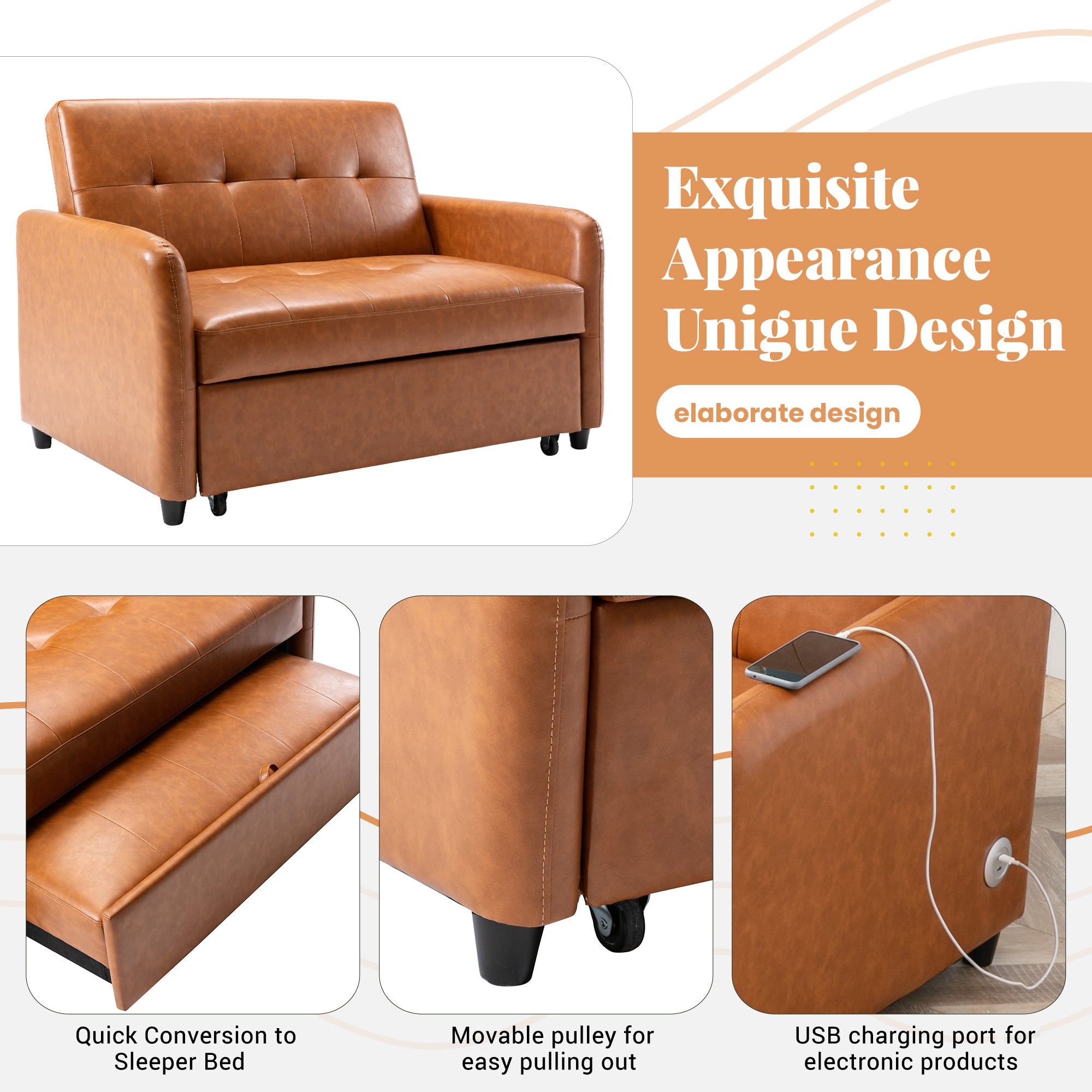 Orisfur. 51" Convertible Sleeper Bed, Adjustable Oversized Armchair  with Dual USB Ports for Small Space - Atlantic Fine Furniture Inc