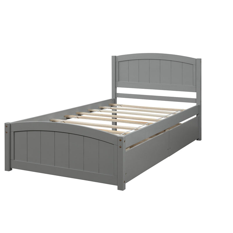 Twin Size Platform Bed With Two Drawers - Gray