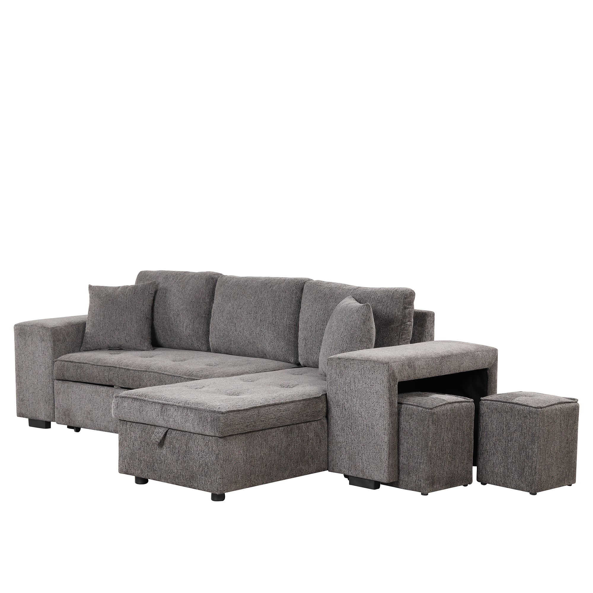 Orisfur. 104" L-Shape 3 Seat Reversible Sectional Couch, Pull Out Sleeper Sofa with Storage Chaise and 2 Stools for Living Room Furniture Set - Atlantic Fine Furniture Inc