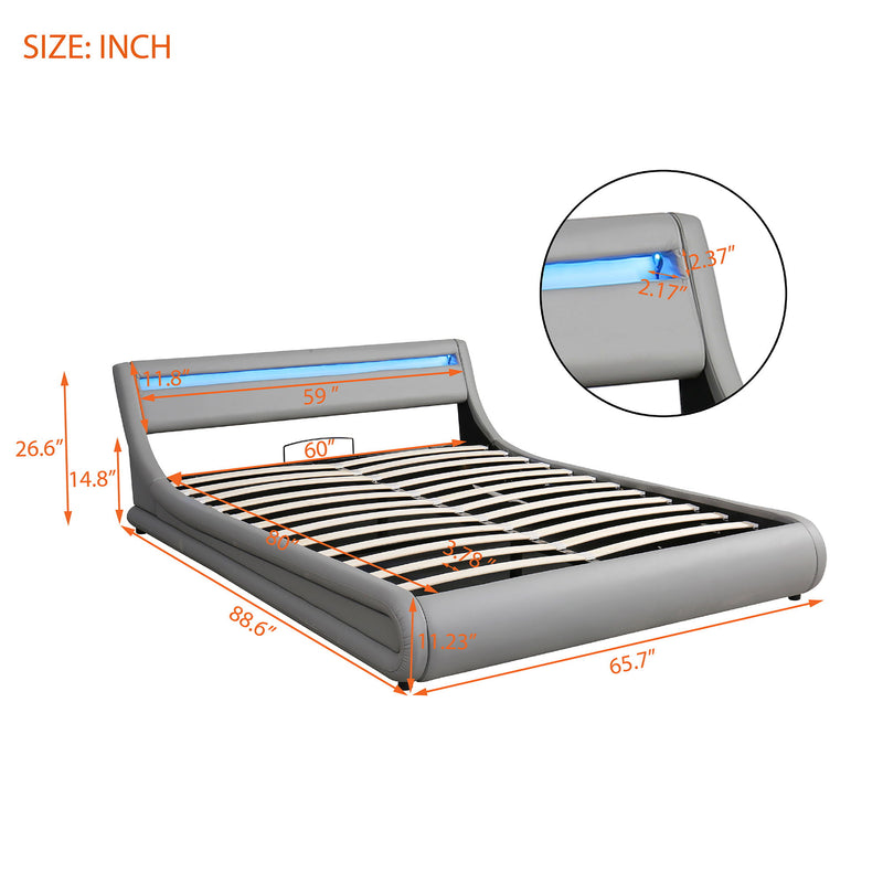 Upholstered Platform Bed With A Hydraulic Storage System With Led Light Headboard Bed Frame With Slatted Queen Size