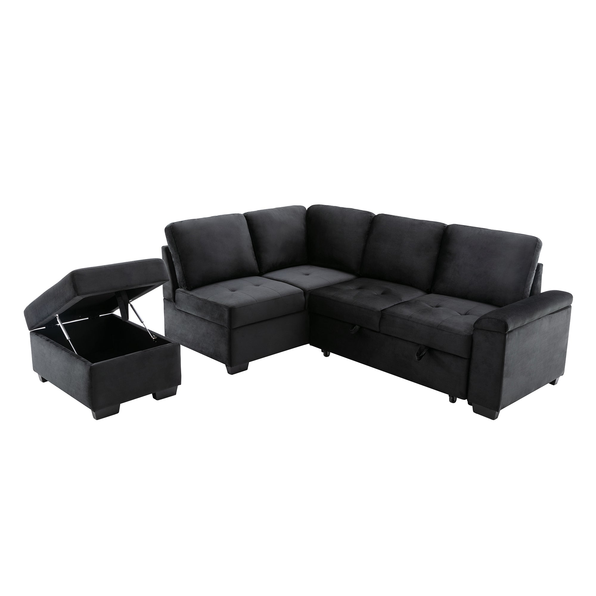 Orisfur. 86" Sleeper Sectional Sofa, L-Shape Corner Couch Sofa-Bed with Storage Ottoman &  Hidden Arm Storage for Living Room Apartment - Atlantic Fine Furniture Inc
