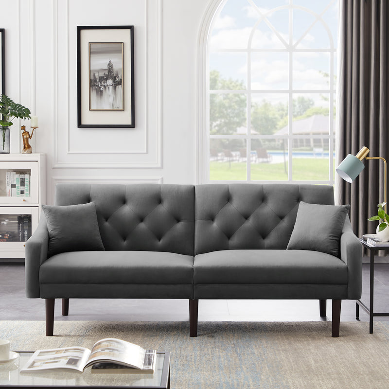 FUTON SOFA SLEEPER GREY VELVET WITH 2 PILLOWS(same as W223S00382,W223S00954) ***Not available for sale on Walmart***