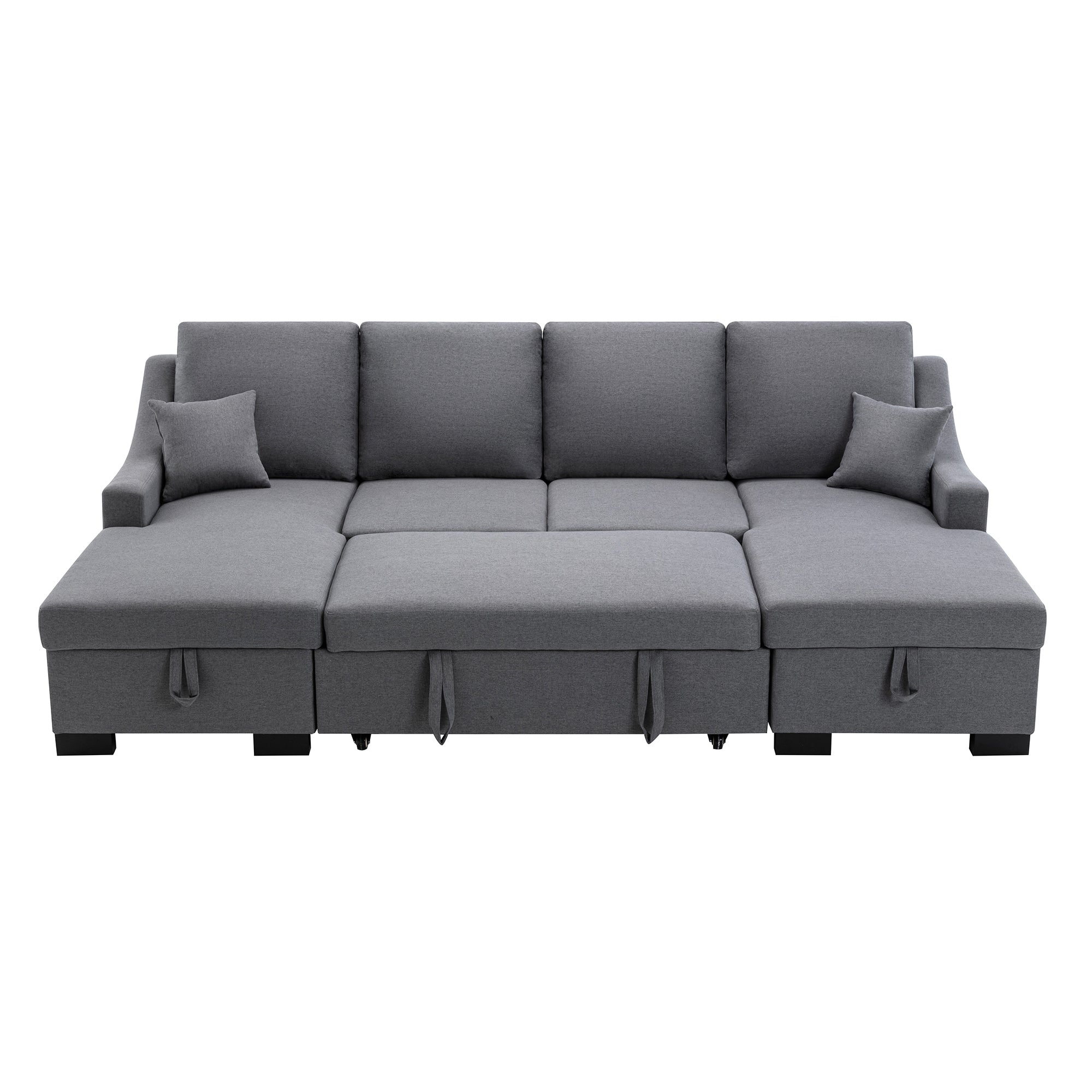 U_STYLE Upholstery Sleeper Sectional Sofa with Double Storage Spaces, 2 Tossing Cushions, Grey - Atlantic Fine Furniture Inc