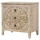 Mariska - 3-Drawer Wood Mandala Cabinet - Distressed White - Atlantic Fine Furniture Inc