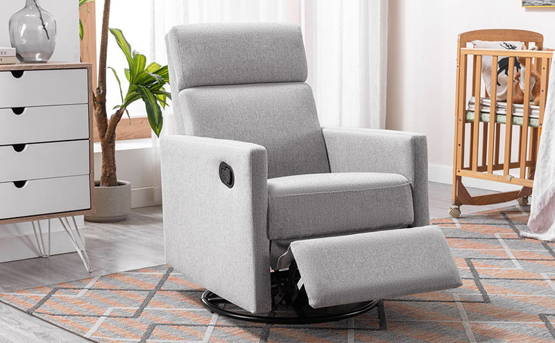 Modern Upholstered Rocker Nursery Chair Plush Seating Glider Swivel Recliner Chair, Gray