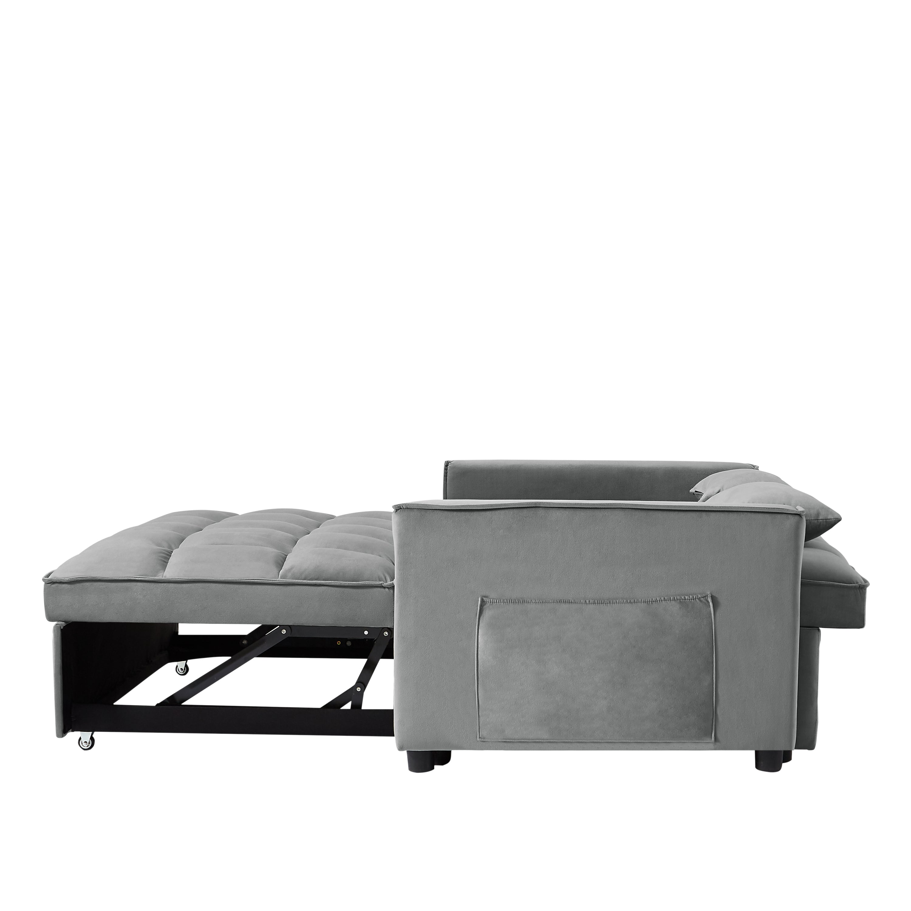 Modern Velvet Convertible Loveseat Sleeper Sofa Couch with Adjustable Backrest, 2 Seater Sofa With Pull-Out Bed with 2 Lumbar Pillows For Small Living Room & Apartment - Atlantic Fine Furniture Inc