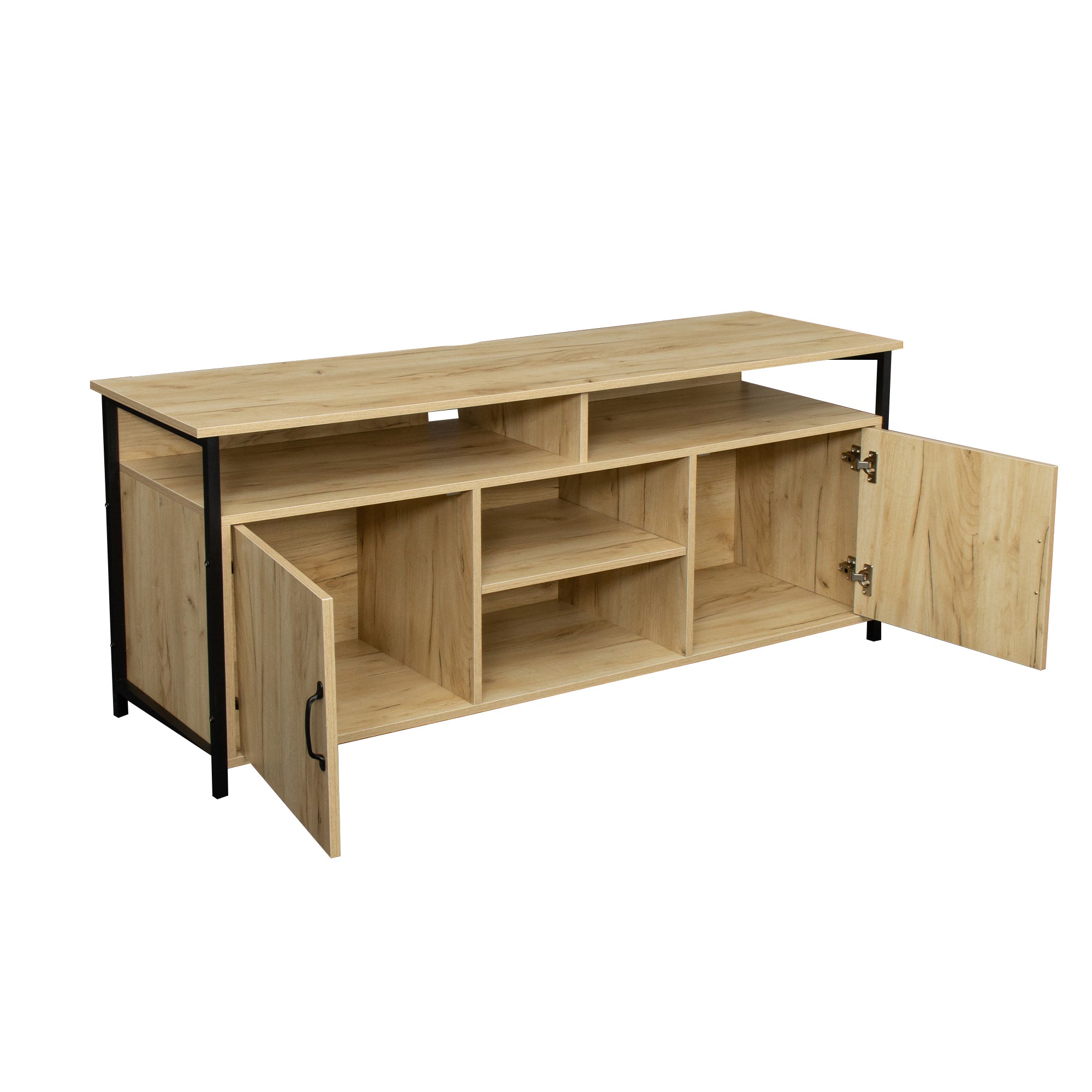 TV Stand ,Modern Wood Universal Media Console with Metal Legs, Home Living Room Furniture Entertainment Center,oak - Atlantic Fine Furniture Inc