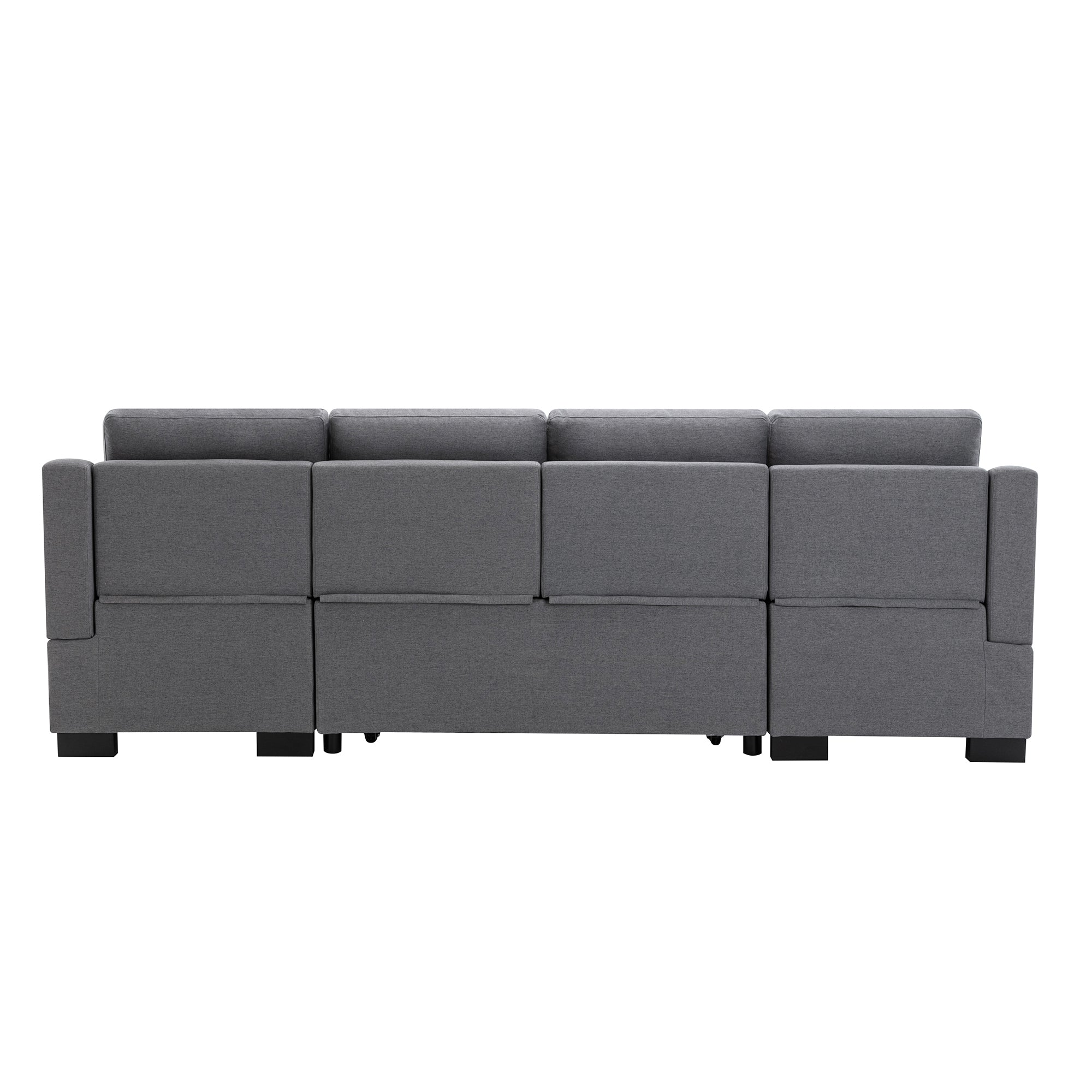 U_STYLE Upholstery Sleeper Sectional Sofa with Double Storage Spaces, 2 Tossing Cushions, Grey - Atlantic Fine Furniture Inc