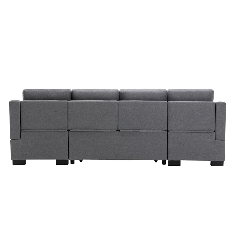 U_STYLE Upholstery Sleeper Sectional Sofa with Double Storage Spaces, 2 Tossing Cushions, Grey