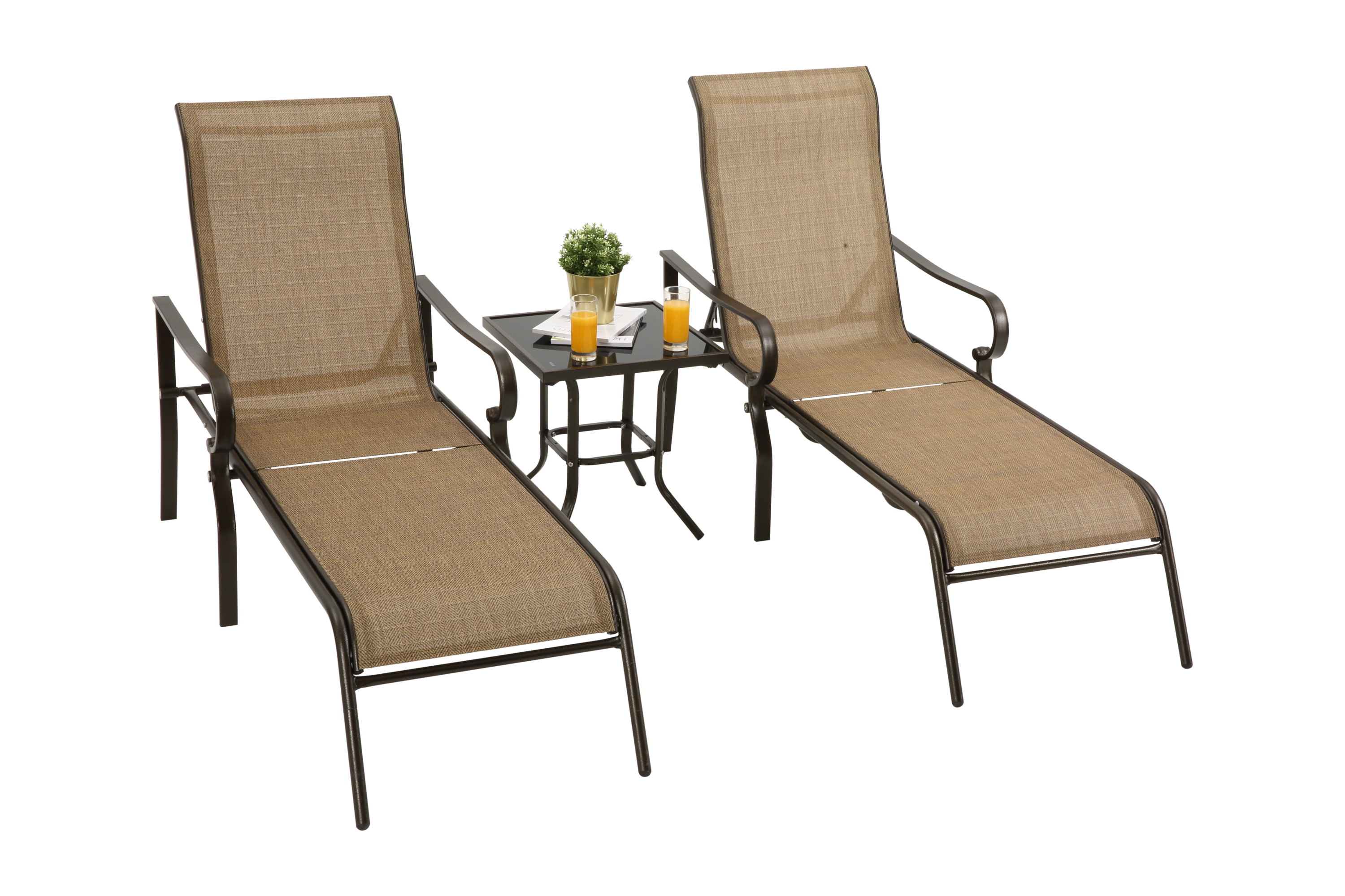 Patio chaise lounges outdoors, poolside chairs with coffee tabel - Atlantic Fine Furniture Inc