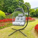 Outdoor Patio Wicker Folding Hanging Chair,Rattan Swing Hammock Egg Chair With Cushion And Pillow - Atlantic Fine Furniture Inc