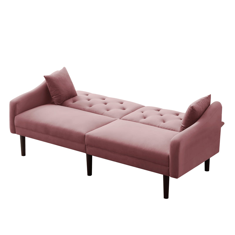 FUTON SOFA SLEEPER PINK VELVET WITH 2 PILLOWS ***Not available for sale on Walmart***