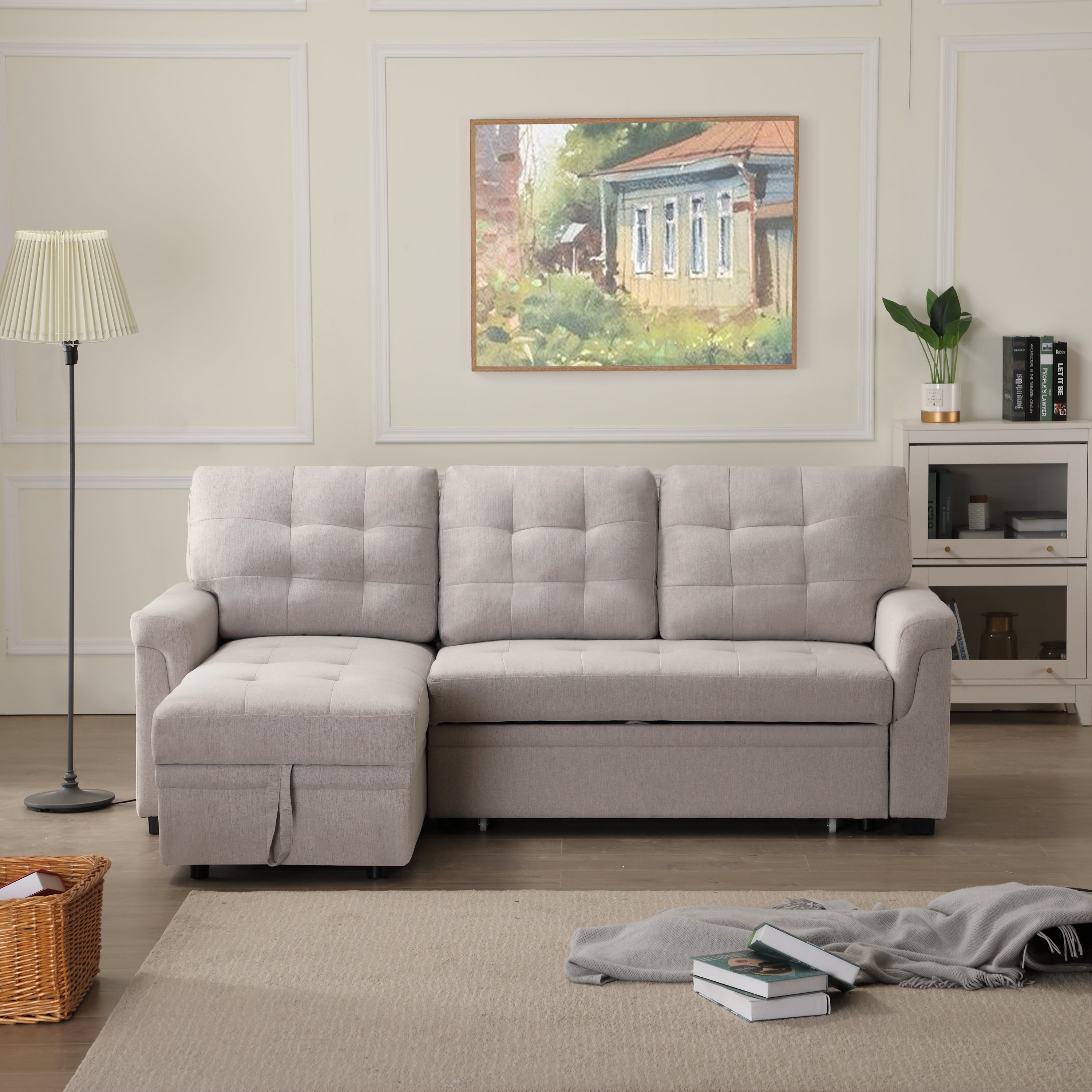Upholstery Sleeper Sectional Sofa Beige - Atlantic Fine Furniture Inc