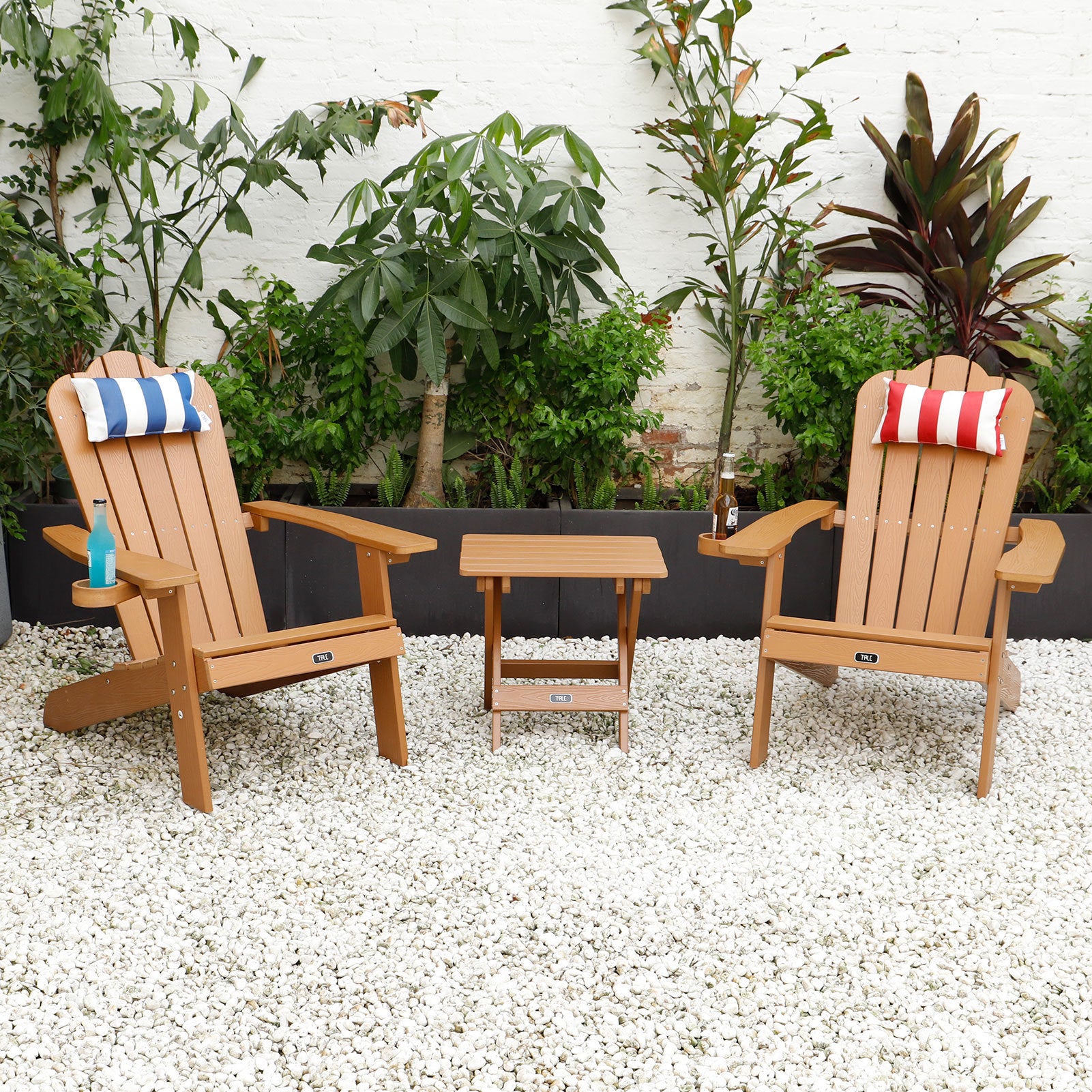 TALE Adirondack Chair Backyard Outdoor Furniture Painted Seating with Cup Holder All-Weather and Fade-Resistant Plastic Wood for Lawn Patio Deck Garden Porch Lawn Furniture Chairs Brown - Atlantic Fine Furniture Inc