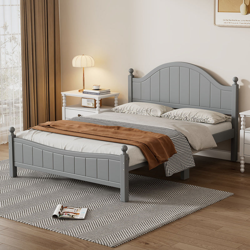 Traditional Concise Style Gray Solid Wood Platform Bed, No Need Box Spring, Queen