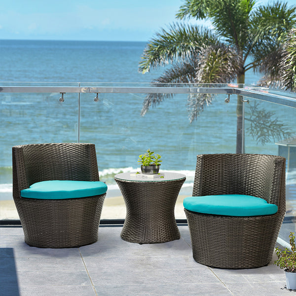 Outdoor Patio Bistro Table Set 3 Piece Rattan Seating Group with Cushions - Atlantic Fine Furniture Inc