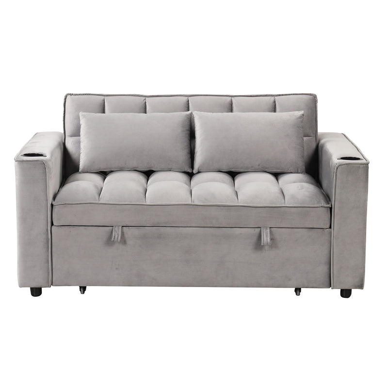 55.3" 4-1 Multi-Functional Sofa Bed With Cup Holder And Usb Port For Living Room Or Apartments, Gray