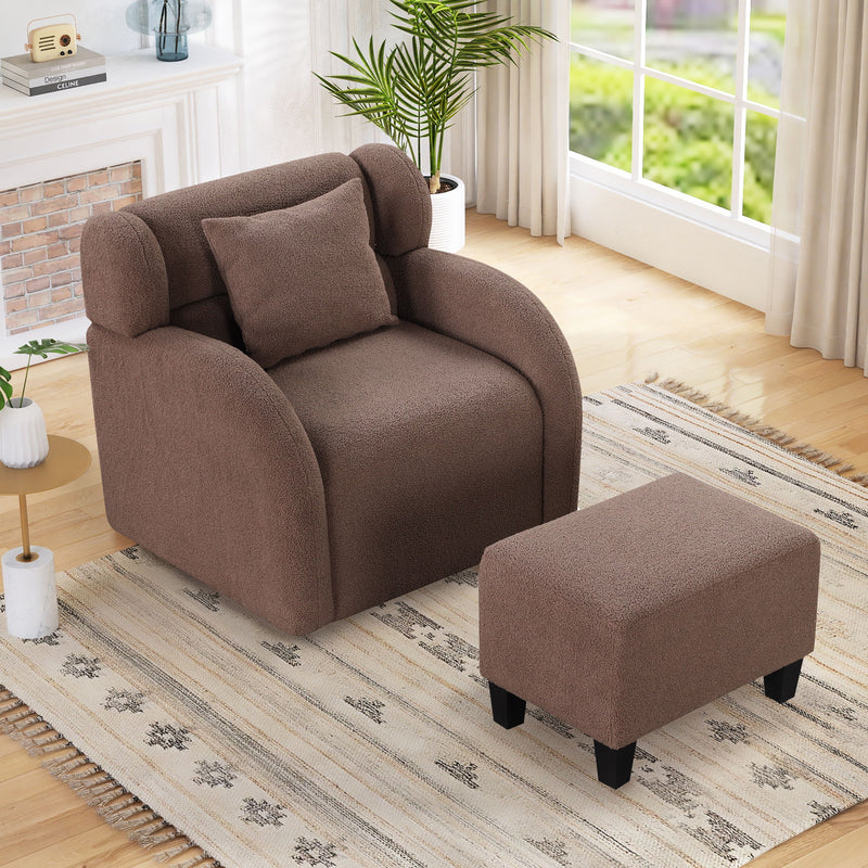 Swivel Accent Chair With Ottoman, Teddy Short Plush Particle Velvet Armchair, 360 Degree Swivel Barrel Chair With Footstool For Living Room, Hotel, Bedroom, Office, Lounge, Brown
