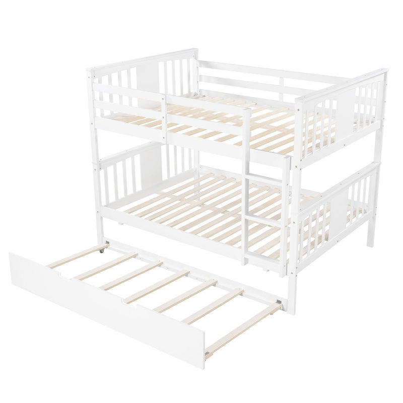 Full Over Full Bunk Bed With Twin Size Trundle And Ladder White