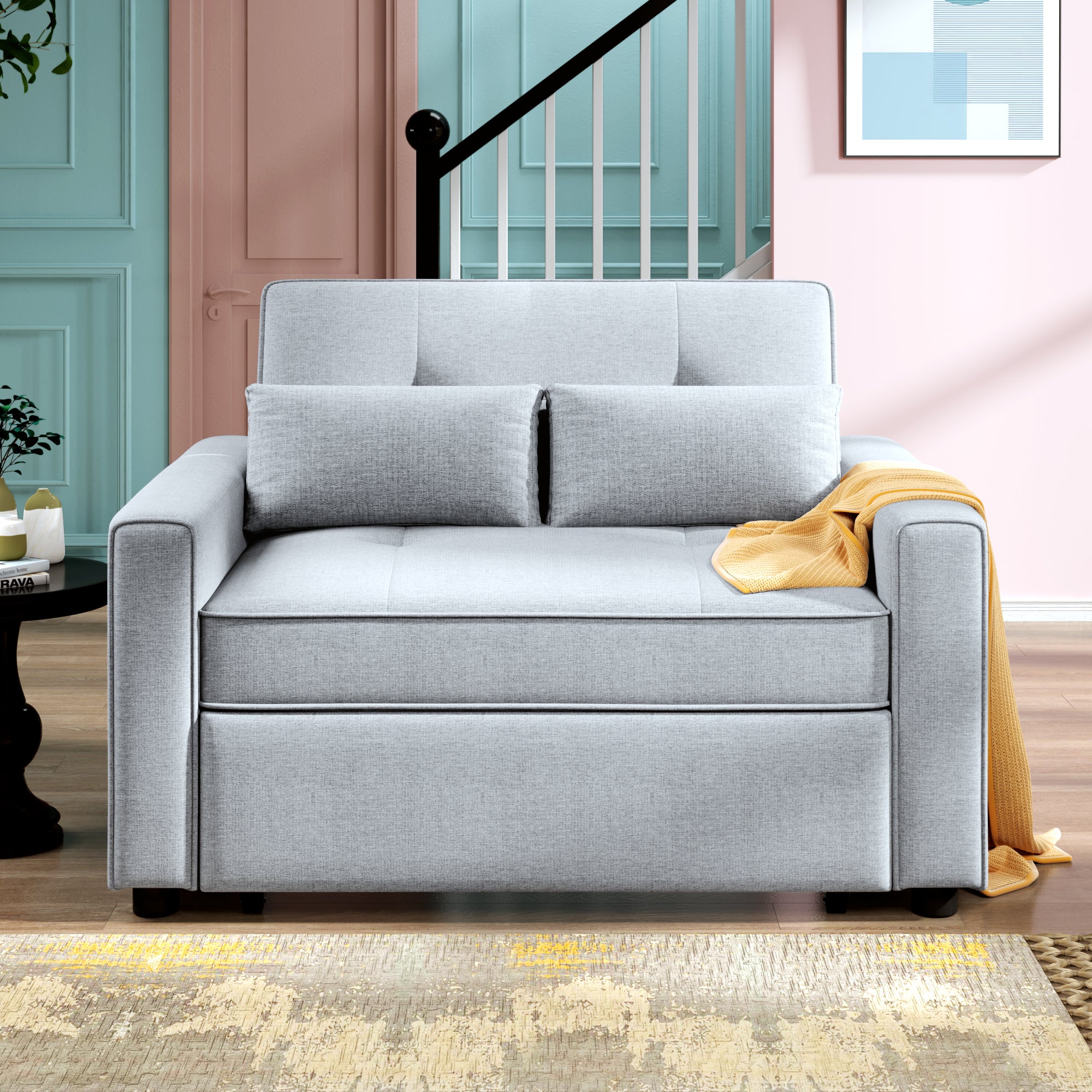 Orisfur. 48" Convertible Sleeper Sofa Bed, Multi-Functional Adjustable Single Bed Chair  with USB Port and 2 Pillows for Small Space - Atlantic Fine Furniture Inc