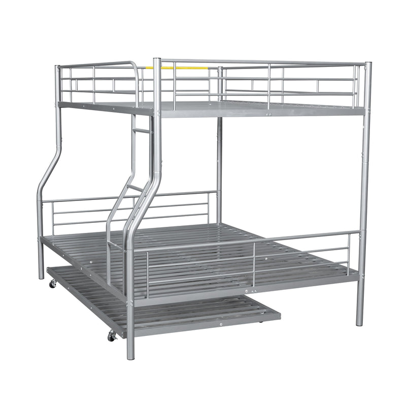 Full XL Over Queen Metal Bunk Bed With Trundle, Silver