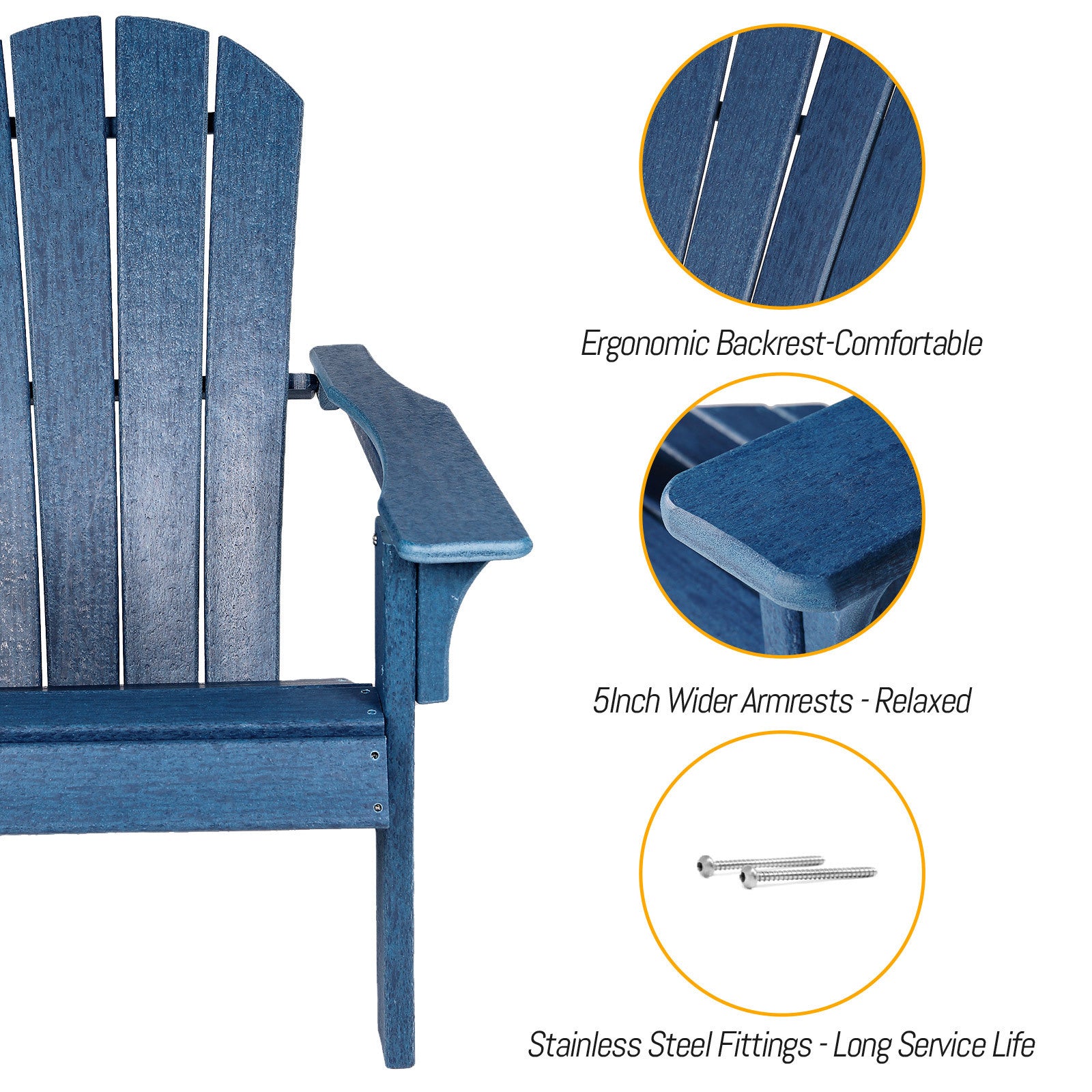 HDPE Adirondack Chair Sunlight Resistant no-Fading Snowstorm Resistant Outdoor Chair Patio Adirondack Chairs Ergonomic Comfort Widely Used for Fire Pits Decks Gardens Campfire Chairs-Blue - Atlantic Fine Furniture Inc